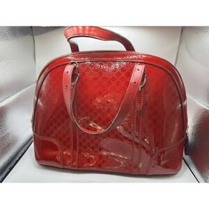Gucci 2 Way Micro Guccisima Red Patent Leather GG Dome Satchel Crossbody